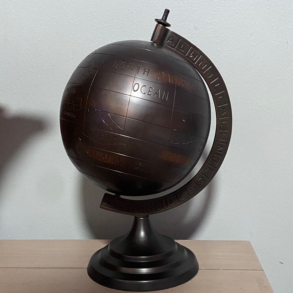 Embossed Metal Globe in Deep Bronze Tone